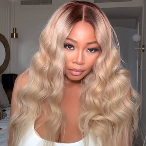 Blonde with Brown Root Long Wavy Lace Front wig