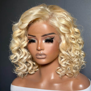 Stylish #613 Blonde Short Bouncy Curly 13x4 Lace Front Wig