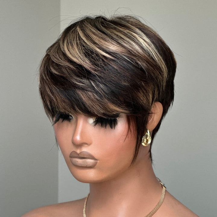 Put On & Go Blonde Highlight Layered Pixie Cut Wig With Bangs