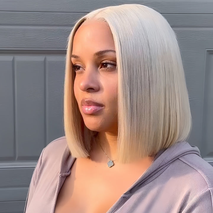 Ash Blonde Straight Short Bob HD Lace Closure Wig