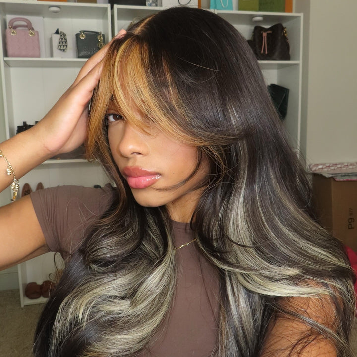 Blonde Highlights Straight Layered 13x4 Lace Frontal Wig