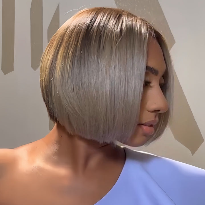 Silver Gray Realistic Natural 13x4 Lace Frontal Bob Wig