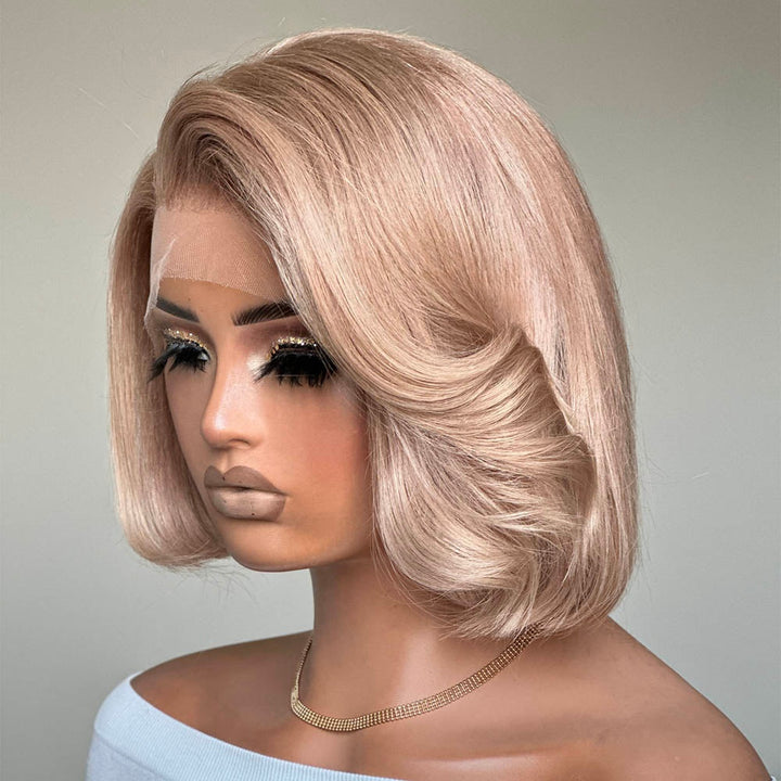 Ash Blonde Side Part Layered Bob 13x4 Lace Front Wig