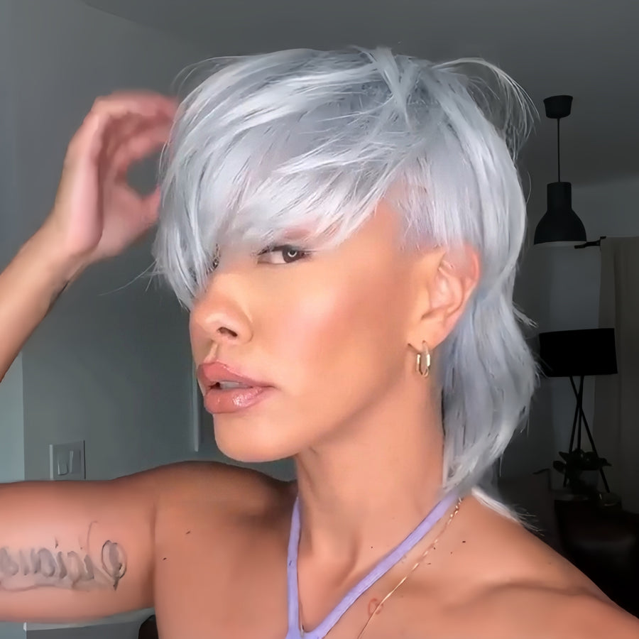 Grey Mullet Pixie Cut Style Glueless Wig