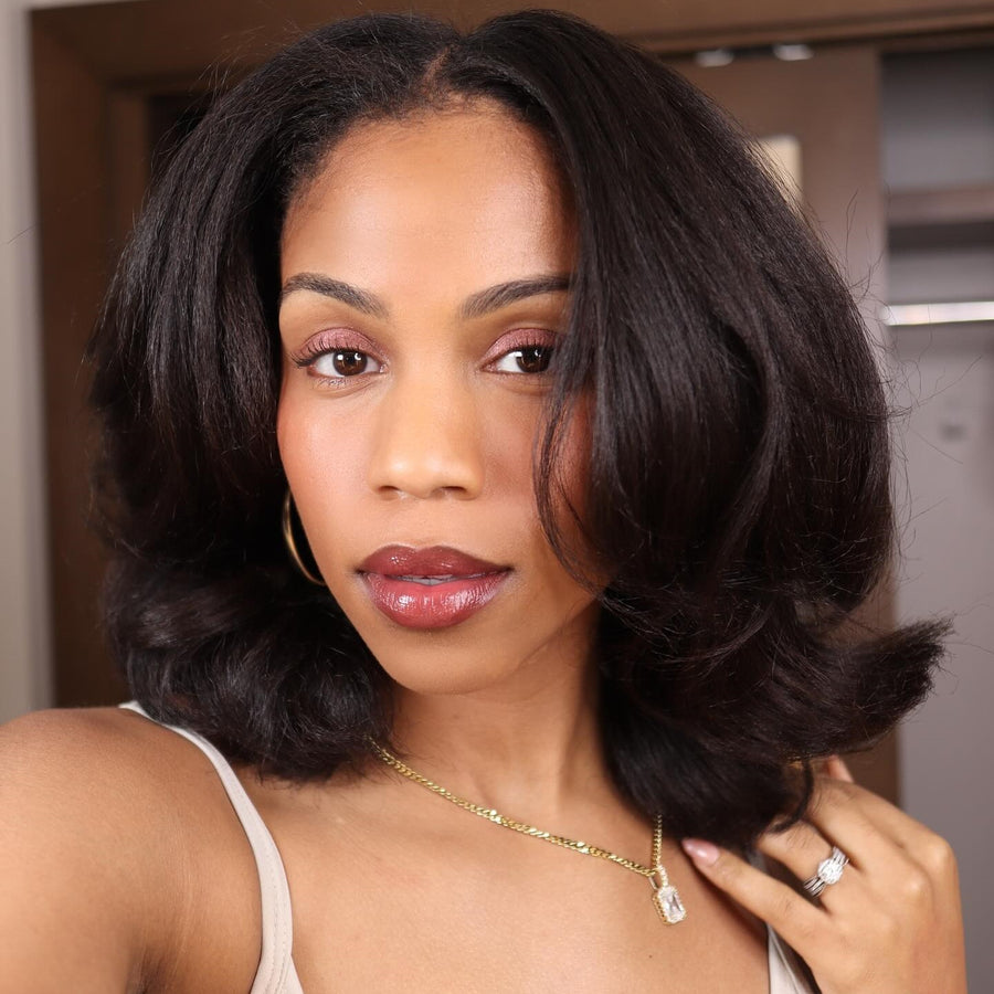 Layered Cut Kinky Straight Bob Kinky Edges HD Lace Wig