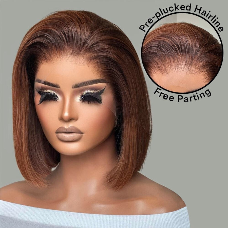 Brown Free Parting Silky Straight Bob 13x4 Lace Frontal Wig