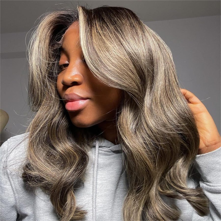 Blonde Highlighted Layered Wavy 13x4 Lace Frontal Wig