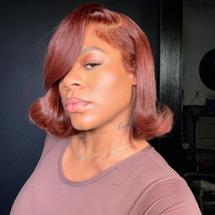 Reddish Brown Side Parted Wavy 13x4 Lace Front Wig