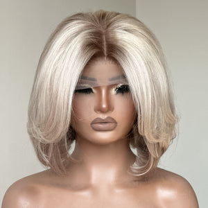 Ash Blonde Ombre Root Layered Cut Bob 5x5 Lace Closure Wig