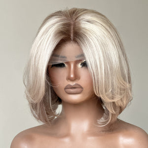 Ash Blonde Ombre Root Layered Cut Bob 5x5 Lace Closure Wig