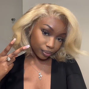 613 Blonde Layered Fluffy Bob 13x4 Lace Front Wig