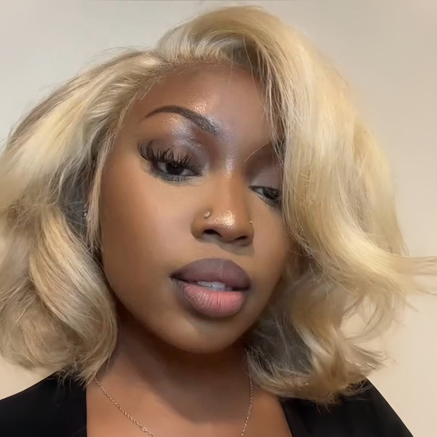 613 Blonde Layered Fluffy Bob 13x4 Lace Front Wig