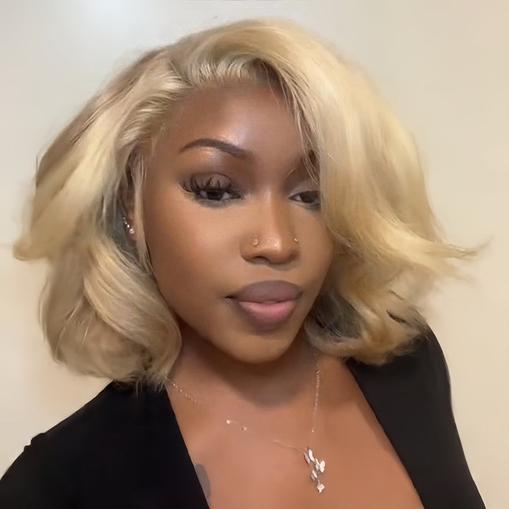 613 Blonde Layered Fluffy Bob 13x4 Lace Front Wig