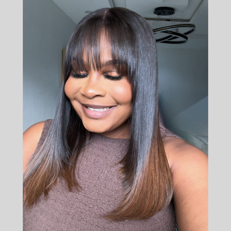 Chocolate Ombre Layered Cutting Bangs Wig