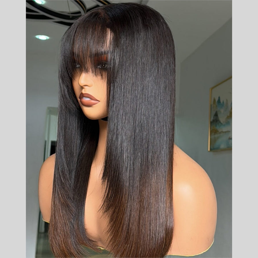 Chocolate Ombre Layered Cutting Bangs Wig