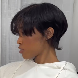 Wear & Go Natural Wavy Curtain Mullet Pixie Cut Bangs Wig