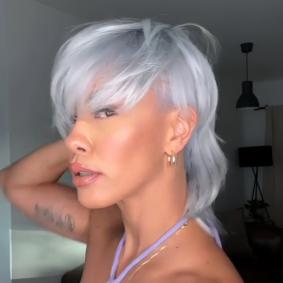 Grey Mullet Pixie Cut Style Glueless Wig