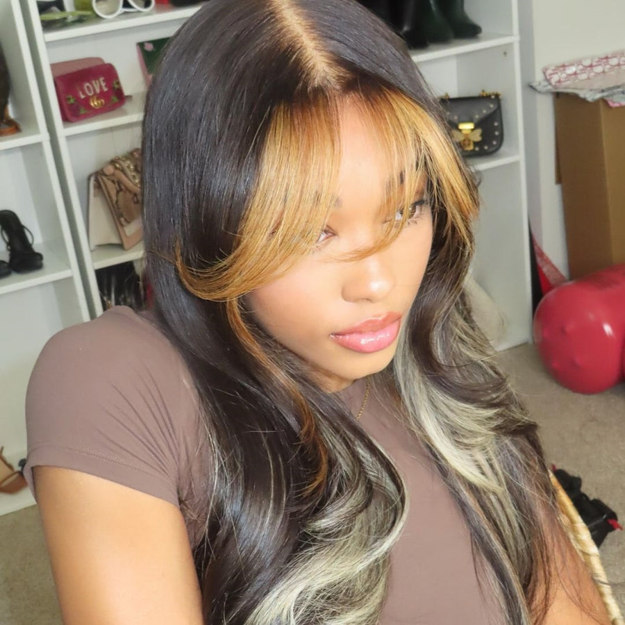 Blonde Highlights Straight Layered 13x4 Lace Frontal Wig