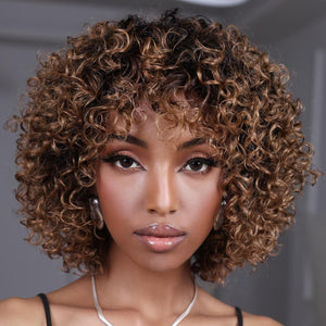 Put On & Go Short Ombre Dark Golden Blonde Brazilian Curly Wig