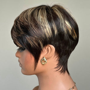 Put On & Go Blonde Highlight Layered Pixie Cut Wig With Bangs