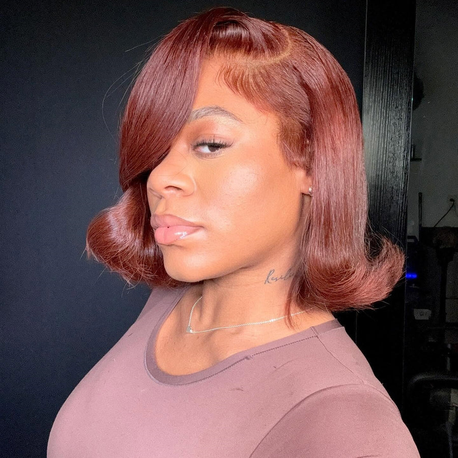 Reddish Brown Side Parted Wavy 13x4 Lace Front Wig