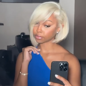 613 Blone Side Parted Bangs 13x4 Lace Frontal Bob Wig