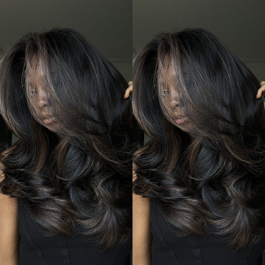 13x4 Lace Frontal Brown Highlighted Layered Wavy Wig