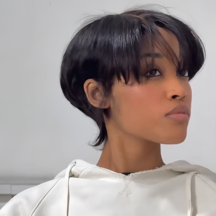 Wear & Go Natural Wavy Curtain Mullet Pixie Cut Bangs Wig