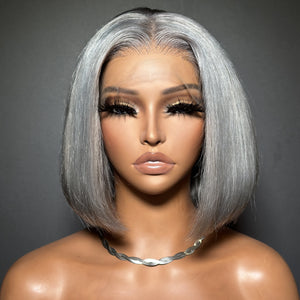 Silver Gray Straight Short Bob Lace Frontal Wig