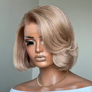 Ash Blonde Side Part Layered Bob 13x4 Lace Front Wig