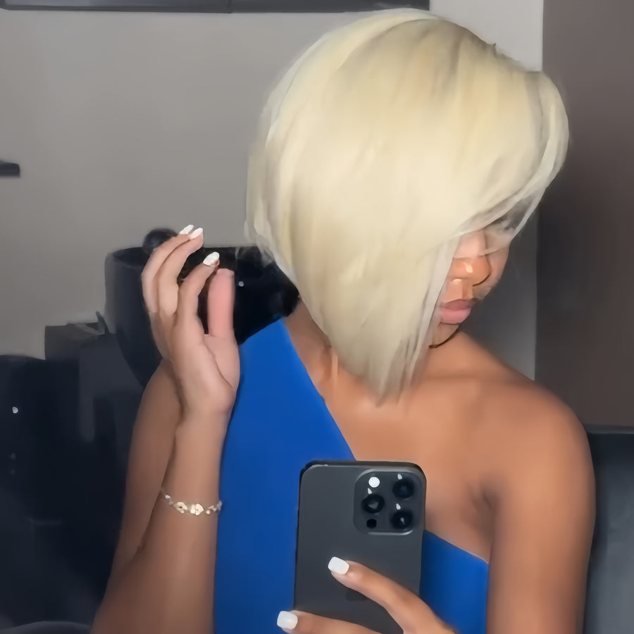 613 Blone Side Parted Bangs 13x4 Lace Frontal Bob Wig