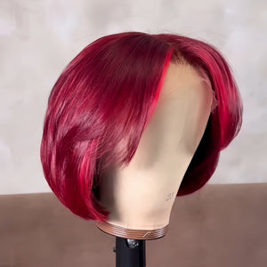 Burgundy Layered Cut Bob 5x5 Lace Closure Wig With Bangs