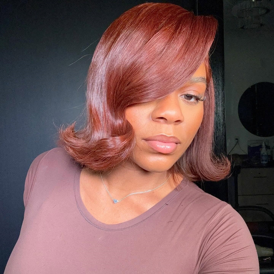 Reddish Brown Side Parted Wavy 13x4 Lace Front Wig