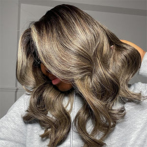 Blonde Highlighted Layered Wavy 13x4 Lace Frontal Wig