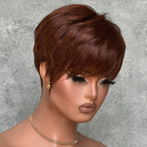 Put On & Go Brown Layered Pixie Cut Human Hair Wig With Bangs