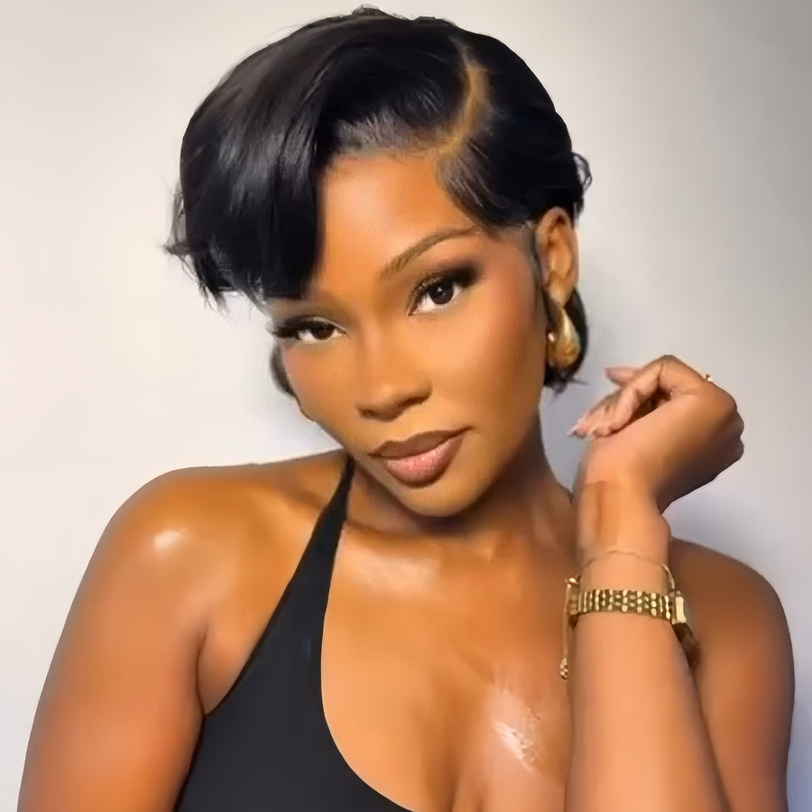 Boss Lady Side Part Layered Pixie Cuts 13x4 Frontal Lace Wig