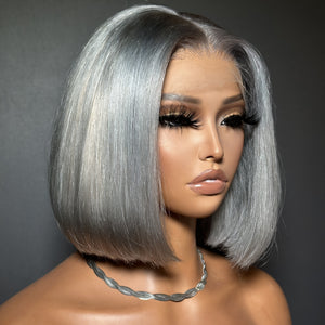 Silver Gray Straight Short Bob Lace Frontal Wig