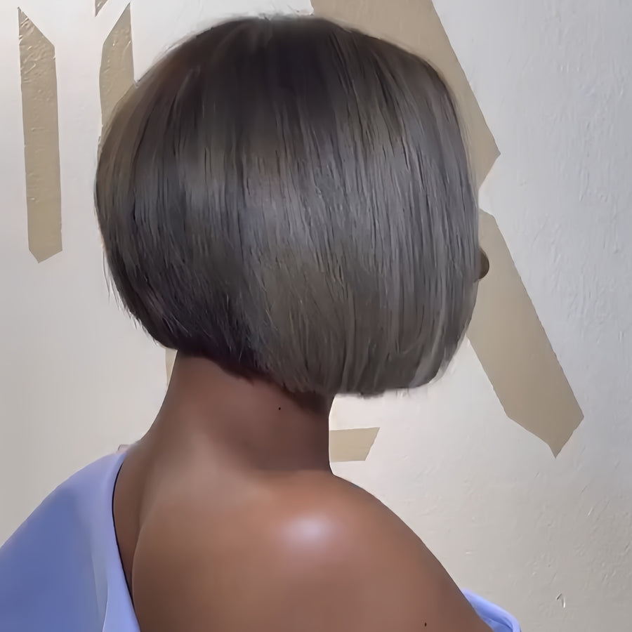 Silver Gray Realistic Natural 13x4 Lace Frontal Bob Wig