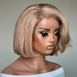 Ash Blonde Side Part Layered Bob 13x4 Lace Front Wig