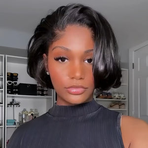 Glueless Short Layered Deep Side Part Bob Lace Wig