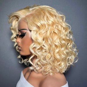 Stylish #613 Blonde Short Bouncy Curly 13x4 Lace Front Wig