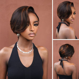 Boss Lady Brown Highlights Layered Pixie Cuts 13x4 Lace Front Wig