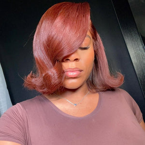 Reddish Brown Side Parted Wavy 13x4 Lace Front Wig