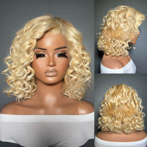 Stylish #613 Blonde Short Bouncy Curly 13x4 Lace Front Wig