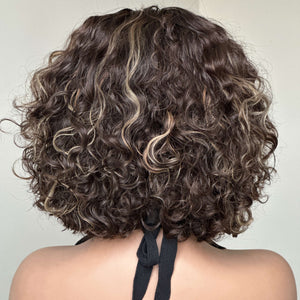 Short Blonde Highlights Glueless Pixie Curly Lace Closure Wig