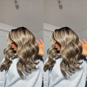 Blonde Highlighted Layered Wavy 13x4 Lace Frontal Wig