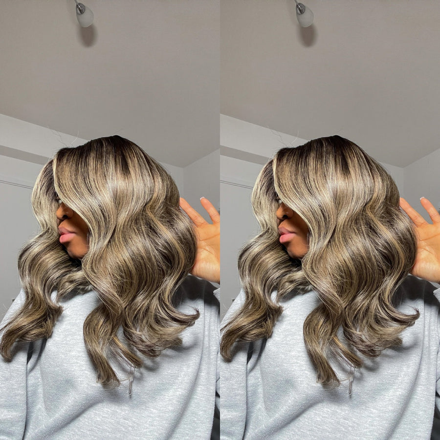 Blonde Highlighted Layered Wavy 13x4 Lace Frontal Wig