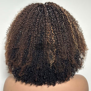 Ombre Brown Highlights Kinky Curly With Kinky Edges Bob Wig