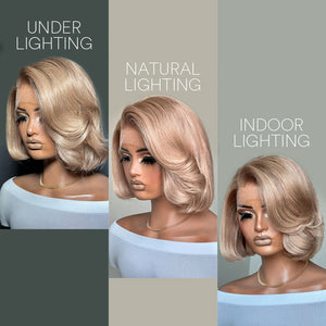 Ash Blonde Side Part Layered Bob 13x4 Lace Front Wig