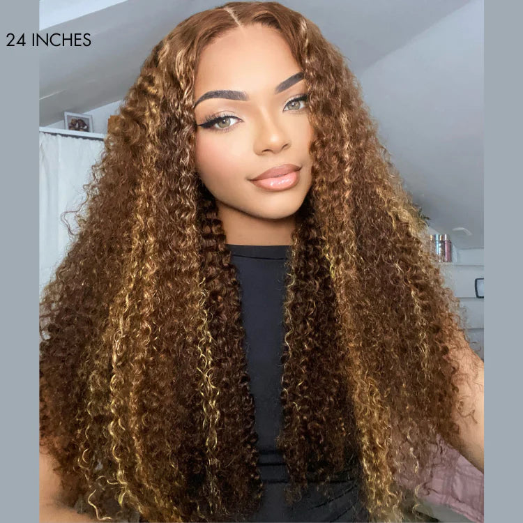 Honey Blonde Highlight Curly Glueless 5x5 Closure HD Lace Wig